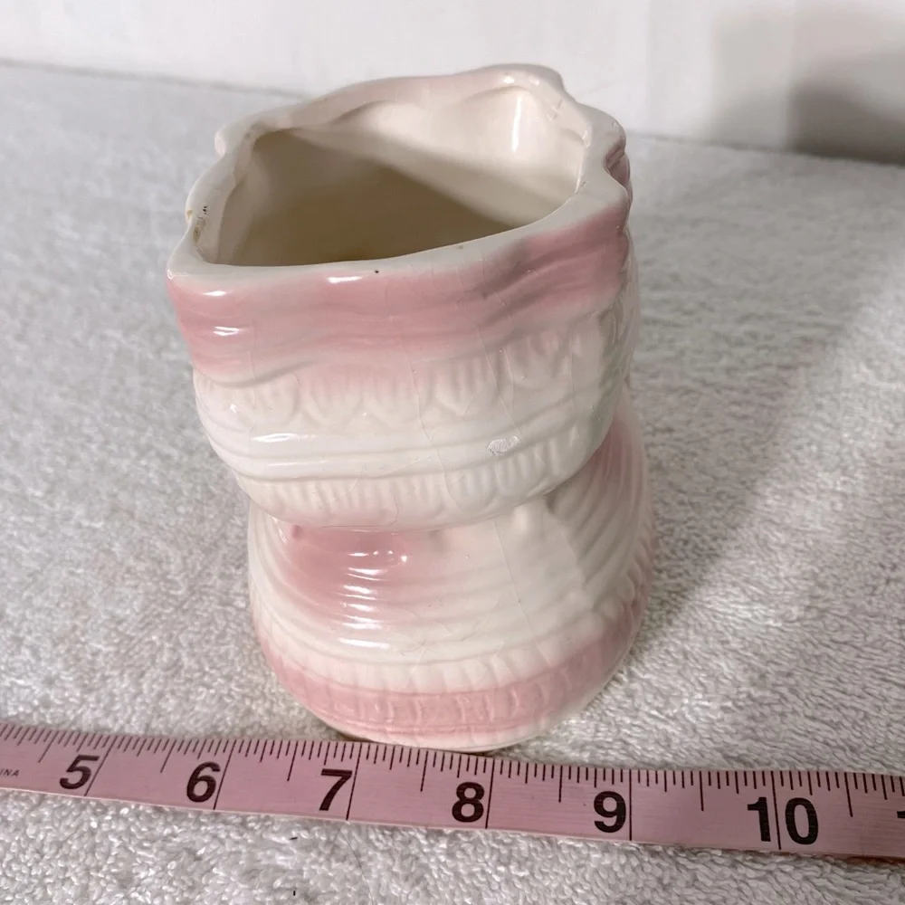 5/$35 Vintage Ceramic Pink Baby Nursery Baby Boot Planter Vase - Picture 11 of 12